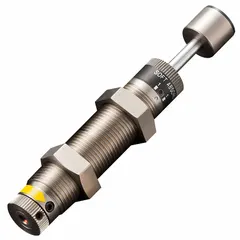 Steel industrial shock absorber rated at 35.2 N force. Used to decelerate and dampen impact forces in machinery, conveyors, and automation equipment, protecting components from damage in manufacturing, packaging, and material handling applications.