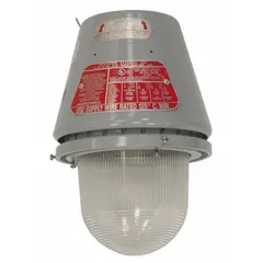 This bulb-dependent jelly jar light is rated for Class I, Div 1 and 2, Group A, B, C, D hazardous locations. It features a suspended mount, 13 1/2 in height, and a T3C temperature code. Suitable for use in environments with flammable gases or vapors. No emergency battery backup.