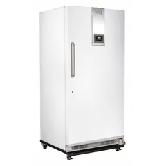 This 30 cu ft upright freezer maintains a temperature range of -33°C to -27°C with manual defrost. It features a right-hinged door and is suited for storing biological samples, reagents, and other temperature-sensitive materials in laboratory environments.