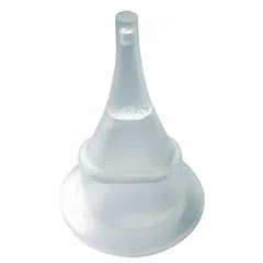 Transparent white polyethylene adhesive bottle cap and tip with lid ring, supplied in a pack of 5. Designed for use with the 3KZP4 bottle to enable controlled dispensing of adhesives, sealants, or other liquids in industrial maintenance, assembly, and repair tasks.