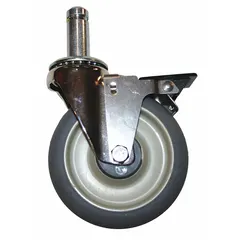 Unfinished gray replacement caster for METRO shelf and utility carts. Measures 5 in height by 1 1/2 in width by 5 5/8 in depth. Supports up to 250 lb capacity. Suitable for restoring mobility to carts in commercial and industrial settings.