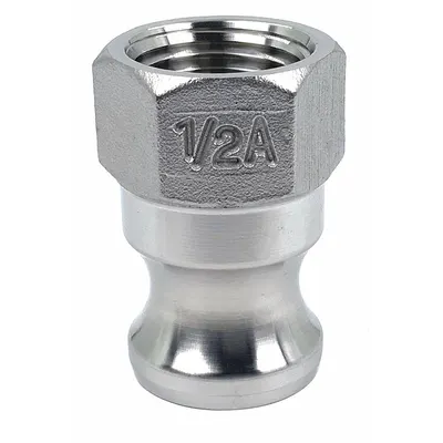 OEM Cam and Groove Adapter: 1/2 in Coupling Size, 1/2 in-14 Thread Size, 1 39/64 in Overall Lg - Type A Stainless Steel Cam & Groove Fittings
