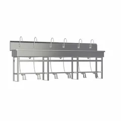SANI-LAV Wash Station: 45 in Overall Ht, 117 in Bowl Lg, 8 in Bowl Dp, 2 gpm Flow Rate, 16 ga (MPN 512FSL). Key specifications — Includes Side Splash: Side Splash Not Included; Brand: SANI-LAV.