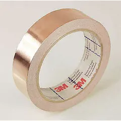 This general-purpose foil electrical tape is designed for conductive applications such as grounding, shielding, and splicing in electrical enclosures and control panels. It features a brown acrylic adhesive and a 600 V voltage rating.