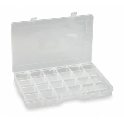 WESTWARD Compartment Box: 9 1/4 in x 15 in x 1 7/8 in, Clear - Small Parts Compartmented Boxes with Adjustable Dividers