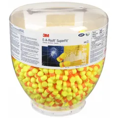 This refill supplies uncorded, roll-down, disposable bullet earplugs with a 33 dB NRR rating for use with compatible dispenser systems. The orange/yellow earplugs are designed for hearing protection in industrial environments where noise reduction is required.