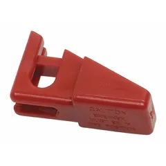 Single-pole fuse-block lockout designed to secure 120V AC circuit breaker switches during lockout/tagout procedures. Prevents accidental re-energization of equipment. For use with single-pole circuit breakers. Does not include a cable tie slot.
