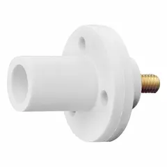 Male single pole receptacle rated 150 A with straight taper nose mating and threaded stud termination. White housing. Suitable for high-current power distribution in industrial environments requiring secure connections.