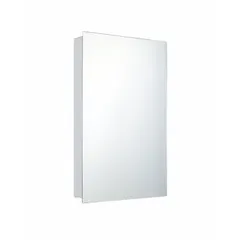 Wall-mounted mirrored medicine cabinet with a polished edge mirror. Overall height 26 inches, width 16 inches. Non-lighted glass cabinet suitable for bathroom storage and grooming.