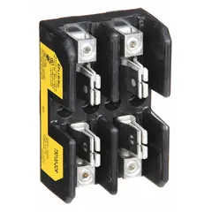 This BUSSMANN fuse block is a 2-pole, open-block design for UL Class T fuses. Rated at 300 V AC, it features box lug terminals for secure wiring and a non-indicating configuration. Suitable for use in industrial power distribution, panel boards, and control circuits.