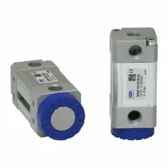 Magnetic gripper for handling perforated metal workpieces where vacuum suction is not feasible. Features a G1/8 in connection, maximum holding force of 35 N, and 16.5 mm magnet diameter. Includes a friction ring for improved grip on slippery or oily surfaces. Suitable for automated pick-and-place, stamping presses, and robotic end-of-arm tooling.