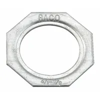 Steel reducing washer for transitioning conduit sizes from 1 in to 1/2 in. Silver finish. Used as a fitting accessory in electrical conduit systems to adapt different conduit diameters