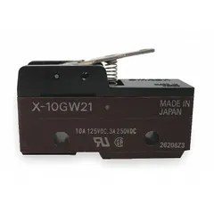 Hinge lever snap-action switch with 1NO/1NC contact configuration and solder electrical connection. Rated for 2 A at 250 V AC. Suitable for position sensing, limit switching, and interlock applications in industrial control systems.
