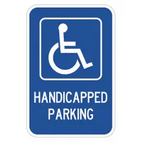 Aluminum sign measuring 18 x 12 inches nominal, 0.063 inch thick, with Engineer retroreflective grade. Used to designate accessible parking spaces in compliance with regulations for commercial, municipal, and industrial facilities