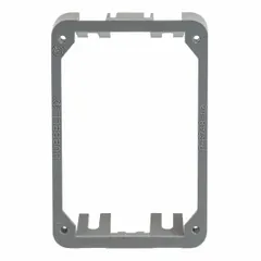 Rectangular adapter collar made of PVC. Used as a flange and trim ring for floor boxes, providing a finished transition between the floor box and floor surface. Compatible with PFBRGx, PFBGR1, PFBRG2, and PFBRG3 series floor boxes.