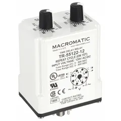 Socket-mounted time delay relay rated for 120V AC/DC with 10 A contact rating. Features 8 pins/terminals for single-function timing applications. Used in industrial control panels to delay or sequence electrical operations in HVAC systems, conveyor controls, and automation equipment.