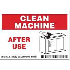 Polyester adhesive sign mounting, 5 pack, nominal sign size 3 1/2 in x 5 in, thickness 0.01 in. Not retroreflective, does not glow in the dark. Used to indicate equipment has been cleaned and is ready for use in industrial, lab, or food processing areas.