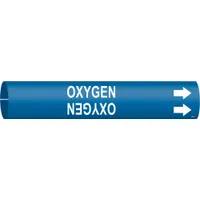 Pipe Marker: Oxygen, Blue, White, Fits 2 1/2 to 3 7/8 in Pipe O.D., 1 Pipe Markers, With Arrows (MPN 4107-C)