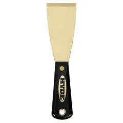 Standard scraper with a stiff, straight brass blade and a nylon handle. Overall length of 7-3/4 inches. Suitable for applying and smoothing putty, filler, or spackle on surfaces, as well as general scraping tasks in maintenance and repair work.