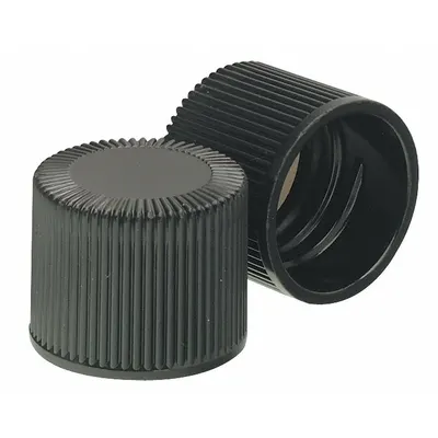 WHEATON Cap: 21 mm Dia, Black, Phenolic, Rubber, 18-415 mm Screw Closure Size, Autoclavable - Screw On Caps