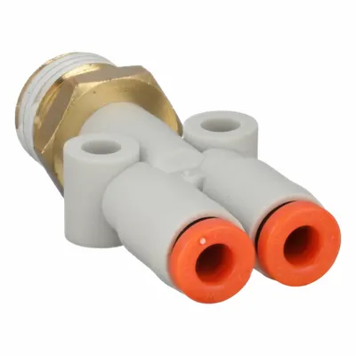 SMC KQ2U01-34AS Polybutylene & Brass Tube Fitting, Wye, 1/8 in Pipe Size, White - Polybutylene & Brass Tube Fittings