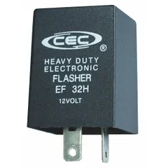 This 2-terminal flasher relay operates on 11-15V DC and produces a flash rate of 60 to 120 per minute. It is used to control the flash timing of turn signals and hazard lights in 12V vehicle electrical systems. Suitable for automotive and light industrial applications.