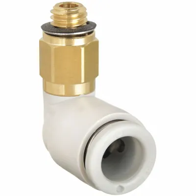 SMC KQ2L04-M6A Push-to-Connect Elbow Fitting, Brass, White, M6x1.0 Thread - Polybutylene & Brass Tube Fittings