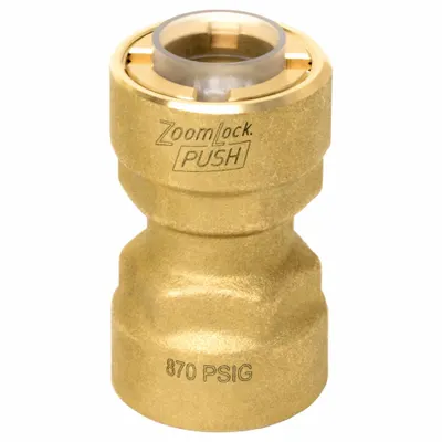 PARKER ZoomLock Removable Brass Push-to-Connect Coupling, 1/4 in OD x 1/4 in OD - Removable Brass Push-to-Connect Tube Fittings