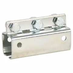 Steel coupler used to join sections of festoon track, creating a continuous path for festoon systems in industrial environments such as assembly lines and material handling systems.