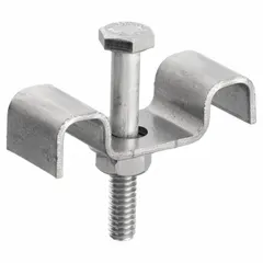 This clip secures fiberglass grating panels to support structures. Made from 316 stainless steel, it fits 1 1/2 in bearing bar spacing. Used in industrial environments requiring corrosion-resistant fastening.