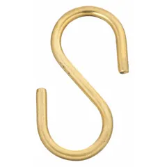 Brass S hook for attaching identification tags to equipment, cables, or machinery. Features a 1-1/2 in length, 3/8 in opening size, 3/8 in inside diameter, and 1-1/2 in outside diameter. Natural finish. Supplied in a 100-pack.
