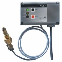 Electronic lube oil pressure control with 120V AC input, 120-second delay, and integrated alarm circuit. Designed for use with non-corrosive refrigerants and Copeland compressors. Provides monitoring and protection against low oil pressure conditions.