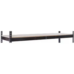 This shelf kit includes a powder-coated steel frame with black particleboard decking and a center support. Designed for boltless shelving systems, it provides a single straight shelf surface measuring 48" x 36" with a load capacity of 755 lb. Suitable for organizing boxes, tools, and light to medium-weight inventory in warehouses and stockrooms.