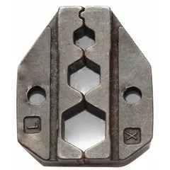 Replacement crimping die for F connectors on RG58 and RG6 coaxial cables. Compatible with WESTWARD tool models 13H874, 13H879, and 13H886. Used in voice and data installations such as cable TV, satellite, and broadband network connections.