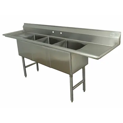 ADVANCE TABCO Scullery Sink: 3 Bowls, 43 in Overall Ht, 120 in Overall Lg - Three-Bowl Freestanding Kitchen & Bar Sinks without Faucets