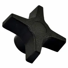 This 4-arm knob features a threaded hole for manual clamping, adjustment, or positioning on machinery and fixtures. The 45 mm diameter and M6 thread provide a secure grip. Constructed with a plastic body and steel/zinc insert.