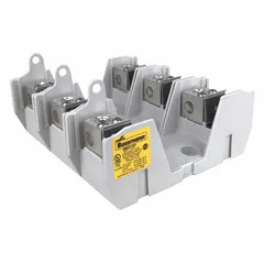 This 3-pole fuse block is designed for UL Class J fuses, rated 600 V AC. It features box lug terminals and a non-indicating, open block design. Suitable for use in industrial power distribution, motor control centers, and panel boards to safely mount and connect Class J fuses.