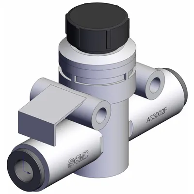 SMC Speed Controller: In-Line Fitting, Knob, 3/8 in Valve Body Size, 6 mm Push to Connect Tube - In-Line Speed Control Valves