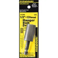 Imperial-sized hanger bolt driver bit with 1/4 in-20 thread size and hex shank. Impact rated for use with power tools. Constructed from S2 steel with unfinished finish. Designed for driving threaded bolt hangers into wood or other materials