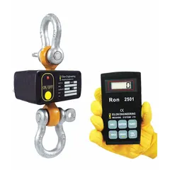 This dynamometer measures tension and pulling forces up to 60,000 lb with +/-0.1% accuracy and 20 lb readability. It features an alloy steel housing, wireless remote indicator, and displays weight in Newtons. Includes carrying case; CE certified.