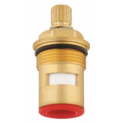 This brass disc faucet cartridge is designed for hot water applications. It is compatible with the Gerber Ceramic Cartridge series. The cartridge is used to replace worn or faulty cartridges in faucets, restoring water flow and temperature control. Includes one cartridge.