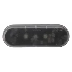 Rectangular LED dome light with clear lens and black housing. Low-profile panel surface mount with wire leads. Operates on 12-48V DC. Overall height 2 1/4 in. Suitable for interior illumination in vehicles, equipment, and workspaces.