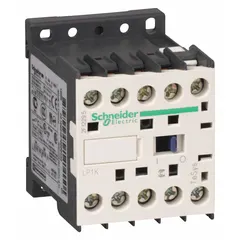 This SCHNEIDER non-reversing IEC contactor features 3 poles and 3 normally open (NO) contacts, rated at 9 A with a 24 V DC coil. It does not include integrated surge suppression. Typical applications include motor starting, lighting control, and power switching in industrial and commercial electrical systems.