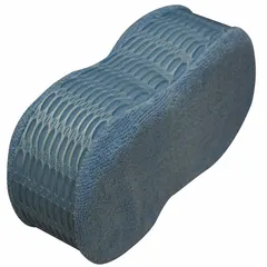 Blue microfiber sponge with 4 1/2 in outside diameter and 2 3/4 in thickness. Suitable for washing and drying vehicle surfaces, providing gentle scrubbing without scratching.
