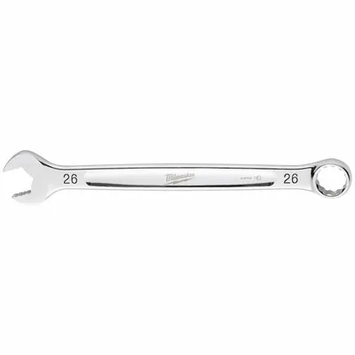 MILWAUKEE Combination Wrench: Steel, Chrome, 26 mm Head Size, 13 3/8 in Overall Lg - Metric 12-Point Combination Wrenches