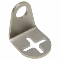 Stainless steel sensor mounting bracket designed for use with 8 mm sensors. Features no bracket hole and is suitable for securing sensors in industrial automation and conveyor systems. Commonly applied in manufacturing lines and material handling for precise sensor positioning.