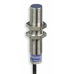 Shielded inductive cylindrical proximity sensor with non-terminated cable and NPN output. Operates on 12-24V DC supply voltage. Suitable for non-contact detection of metal objects in industrial automation, packaging, and material handling applications.