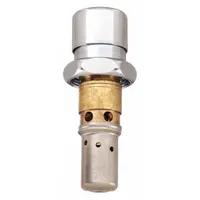 Brass metering faucet cartridge with chrome finish, compression-type operation. For use with hot and cold water. Supplied as a single cartridge for replacement in compatible metering faucets