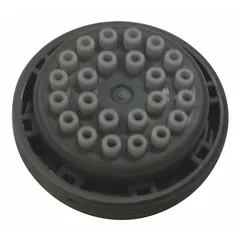 Plastic aerator designed as a replacement part for spray heads in wash fountains. It mixes air with water to produce a smooth, splash-reducing stream. Suitable for use in commercial restrooms and similar facilities.