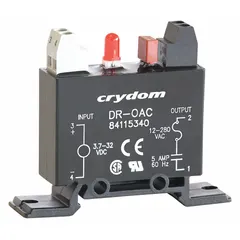 This output module switches 240V AC loads from a 5 to 24V DC control signal. It features 4 pins and supports both DIN-rail and surface mounting for installation in control panels and automation systems.